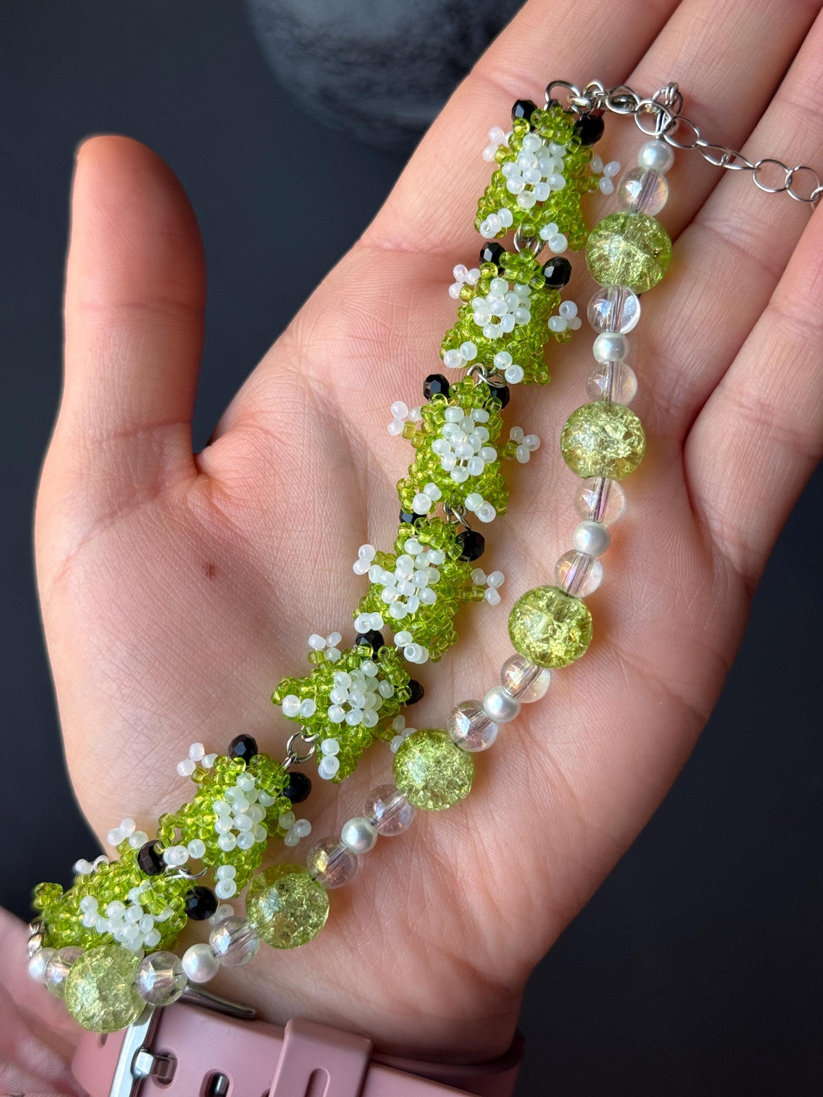 Beaded Frog Jewelry Set – Green Frog Necklace, Bracelet & Earrings