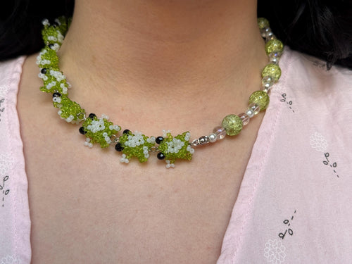 Beaded Frog Jewelry Set – Green Frog Necklace, Bracelet & Earrings