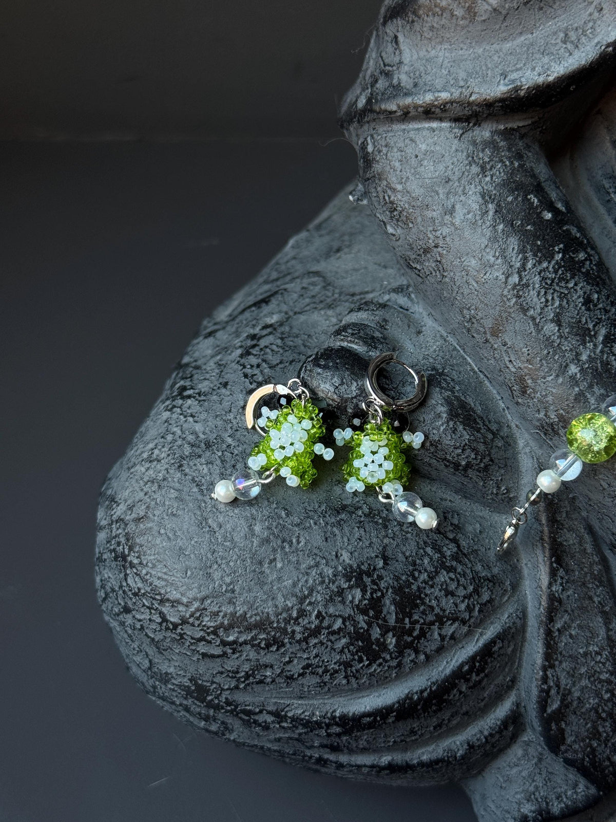Beaded Frog Jewelry Set – Green Frog Necklace, Bracelet & Earrings