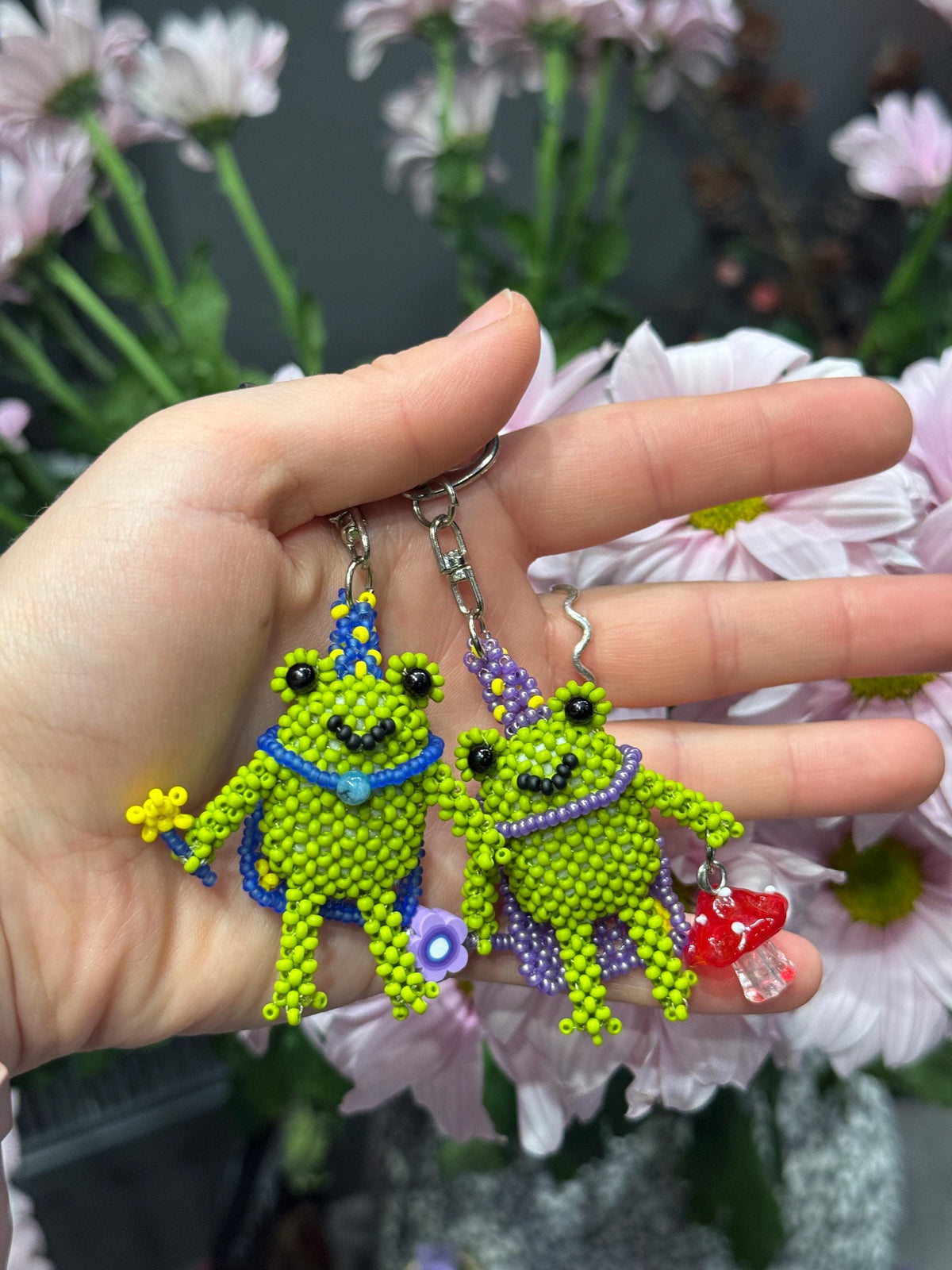 Handmade Beaded Frog Wizard Keychain, Cute Frog Charm, Frog Keyring, Gift for Frog Lovers