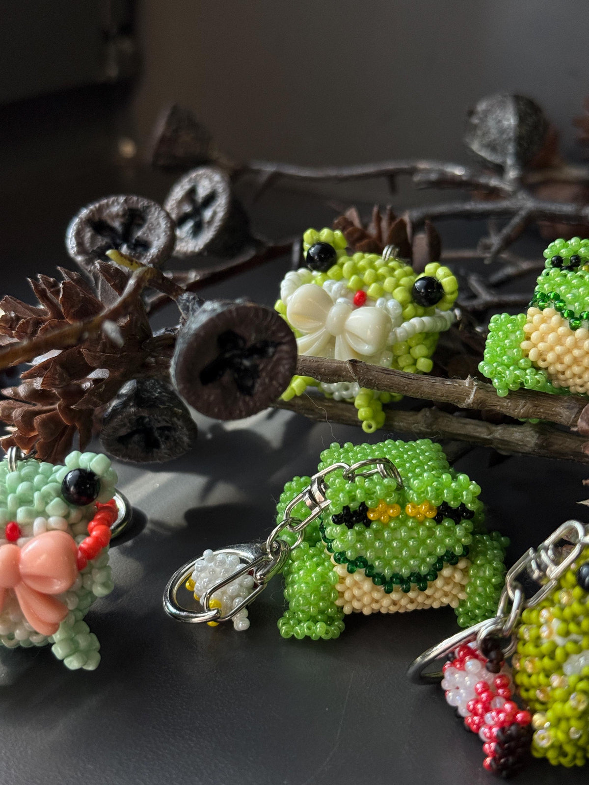 Handmade Beaded Frog Keychain, Cute Frog Charm, Frog Keyring, Gift for Frog Lovers