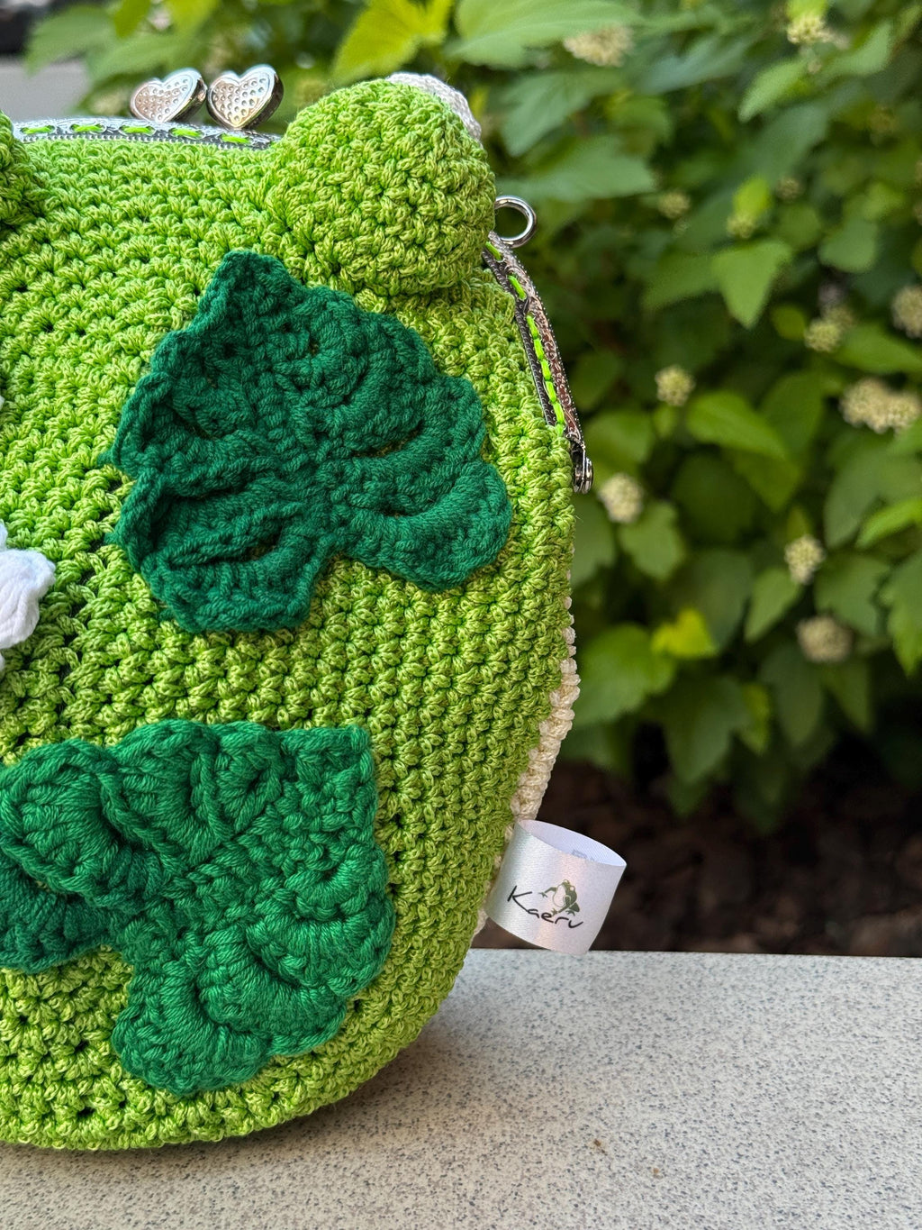 Green Frog Purse with Flowers and Leaves – Crochet Frog bag