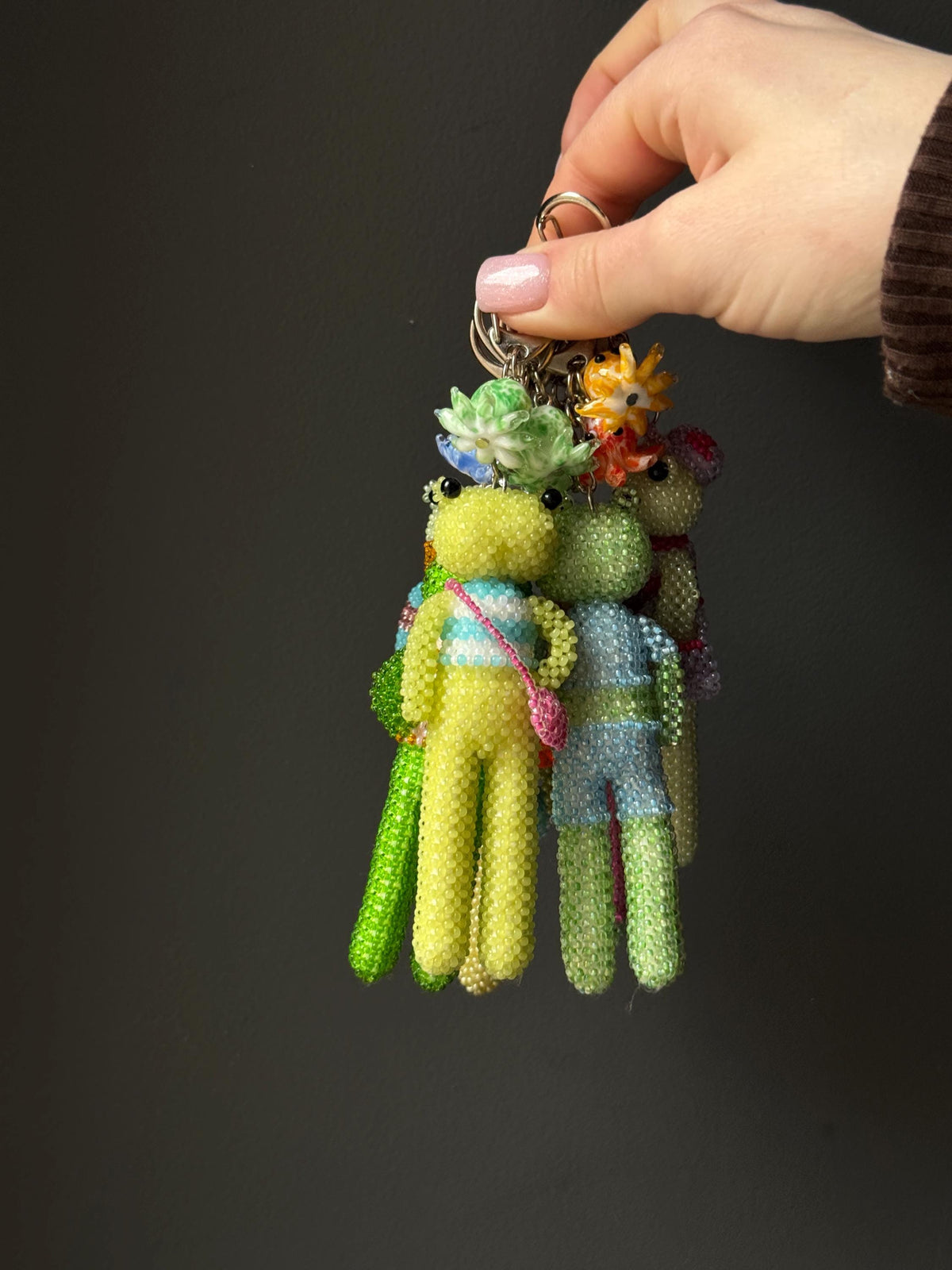 Handmade Beaded Frog Keychain, Cute Frog Charm, Frog Keyring, Gift for Frog Lovers