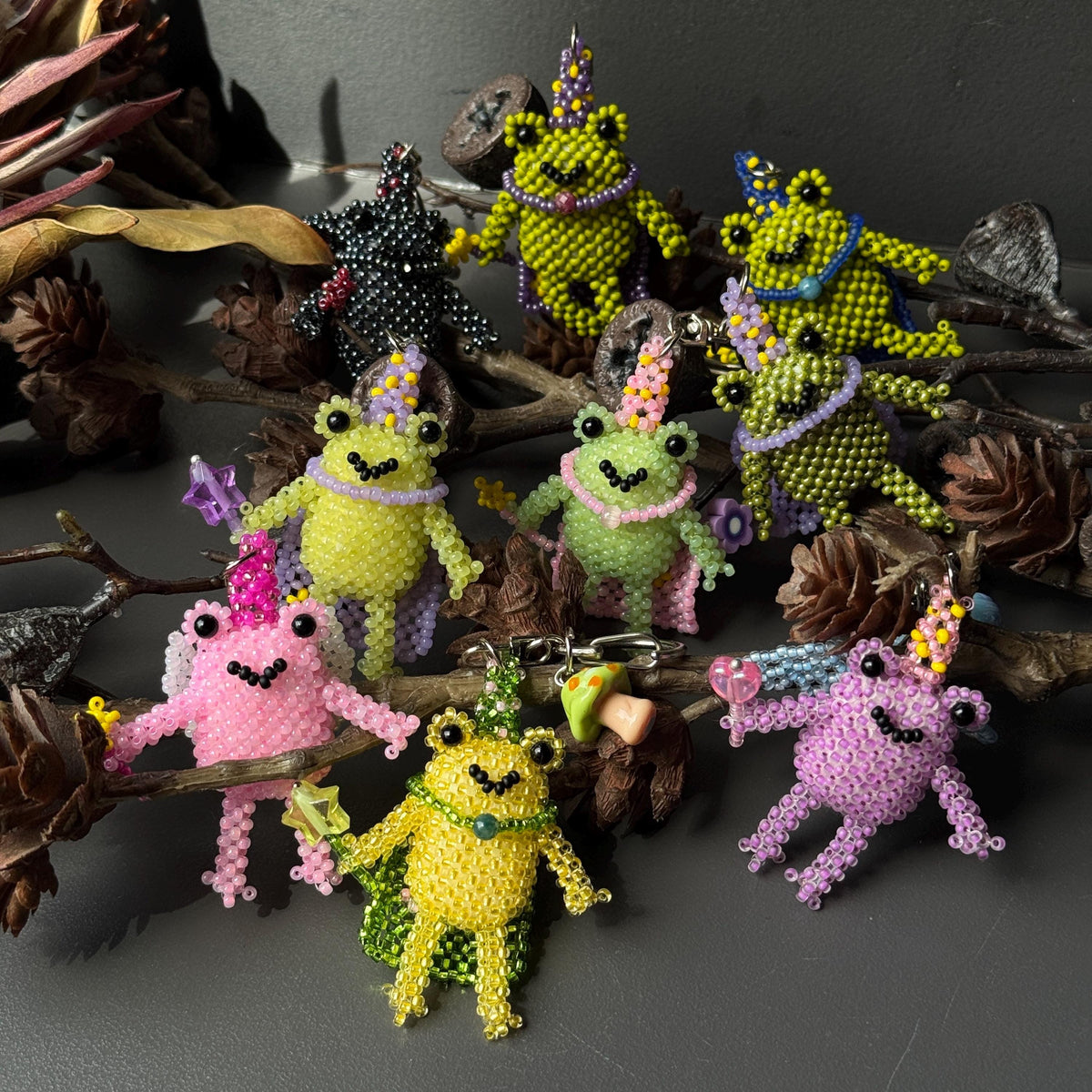 Handmade Beaded Frog Wizard Keychain, Cute Frog Charm, Frog Keyring, Gift for Frog Lovers
