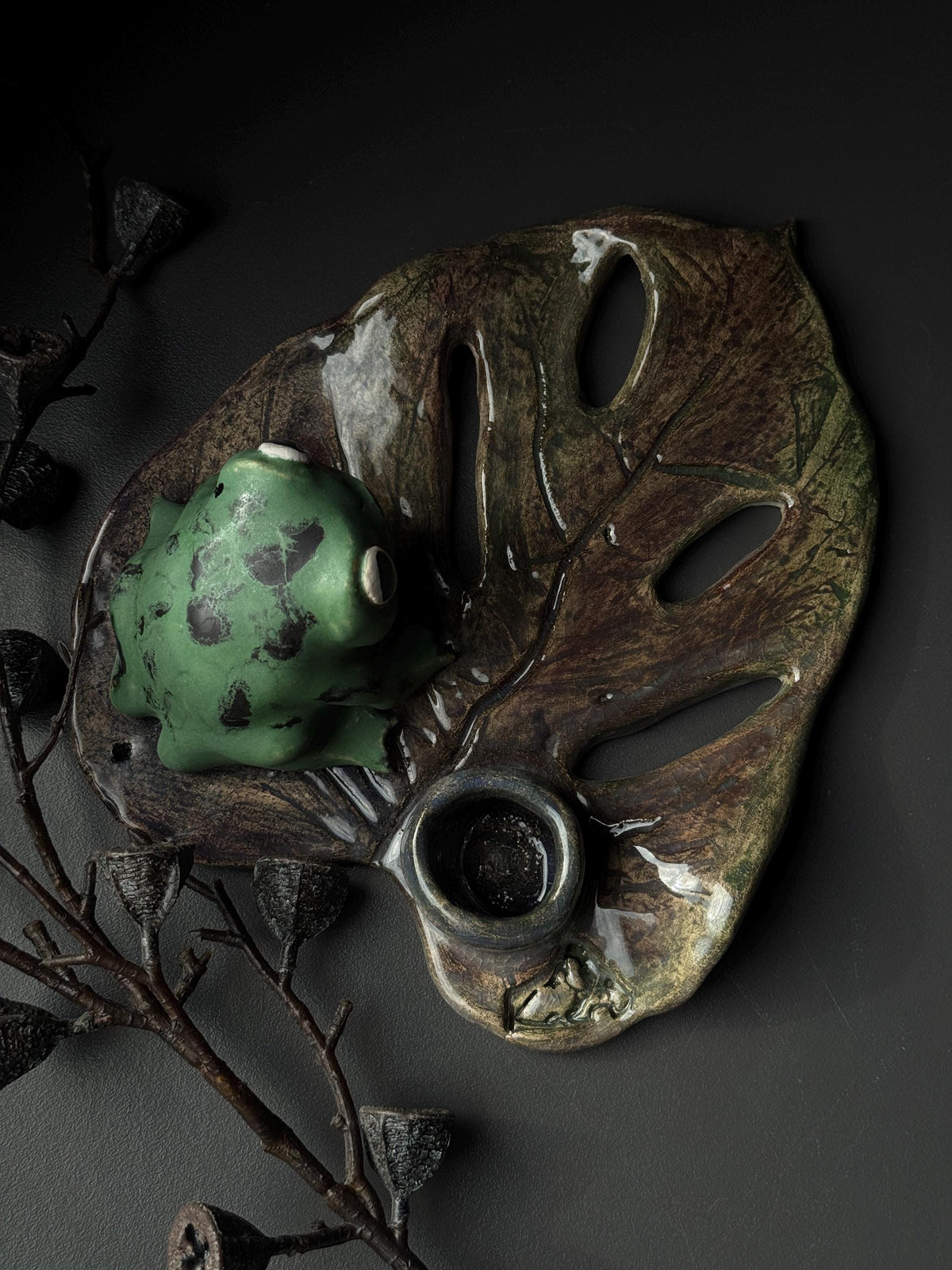 Ceramic Frog Incense Holder, Handmade Frog Decor, Palo Santo Holder, Frog Sculpture, Cottagecore Gift for Frog Lovers