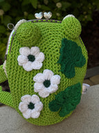 Green Frog Purse with Flowers and Leaves – Crochet Frog bag
