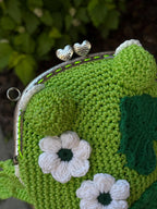 Green Frog Purse with Flowers and Leaves – Crochet Frog bag