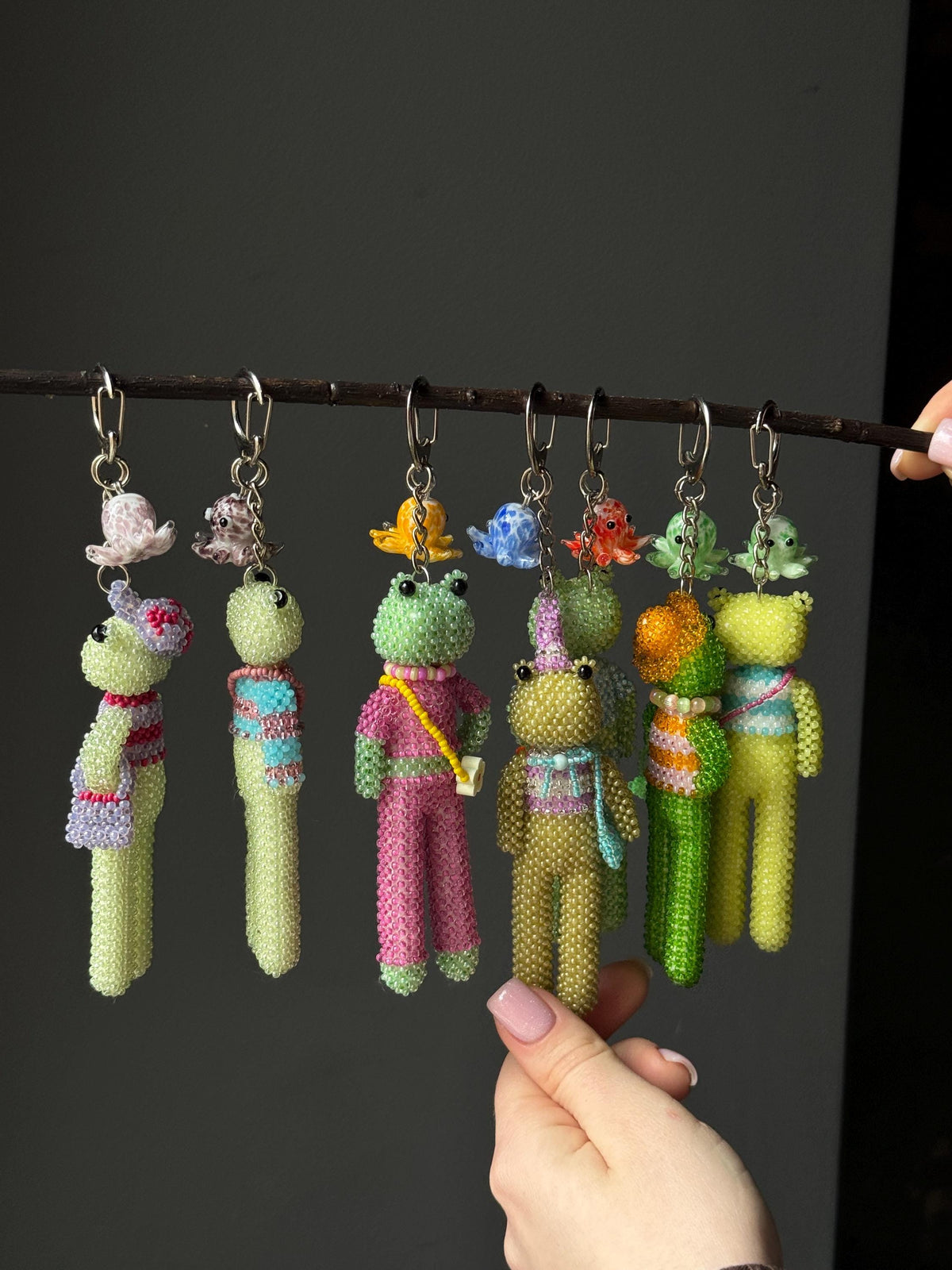 Handmade Beaded Frog Keychain, Cute Frog Charm, Frog Keyring, Gift for Frog Lovers