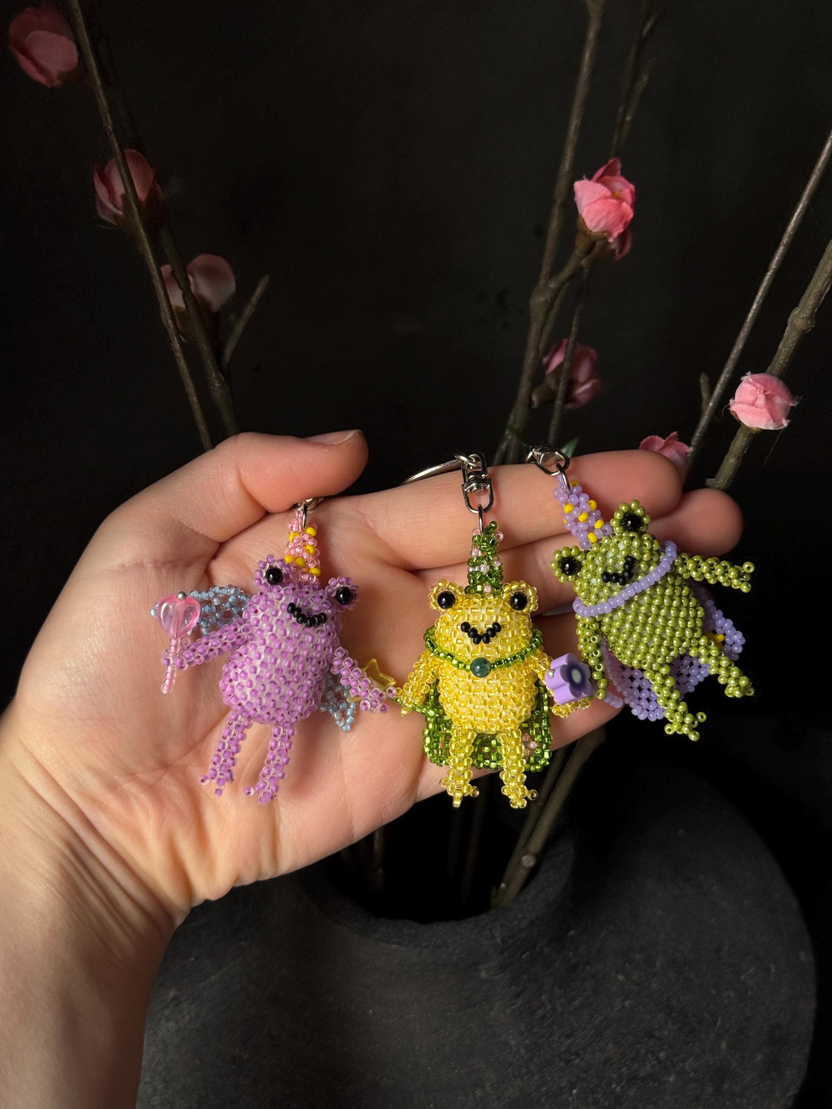 Handmade Beaded Frog Wizard Keychain, Cute Frog Charm, Frog Keyring, Gift for Frog Lovers
