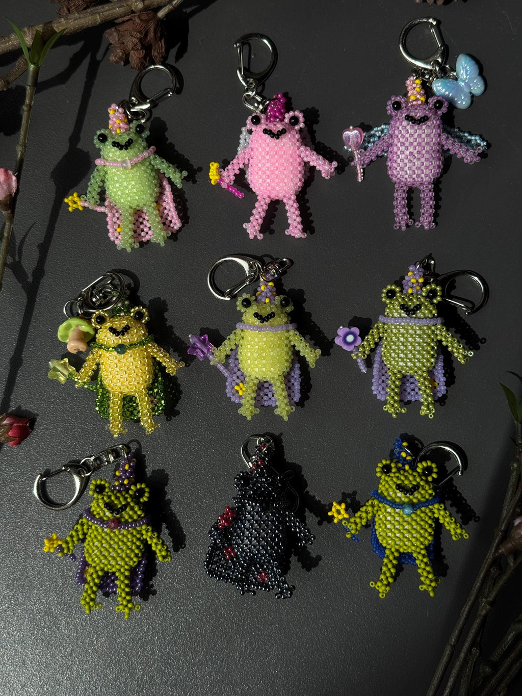 Handmade Beaded Frog Wizard Keychain, Cute Frog Charm, Frog Keyring, Gift for Frog Lovers