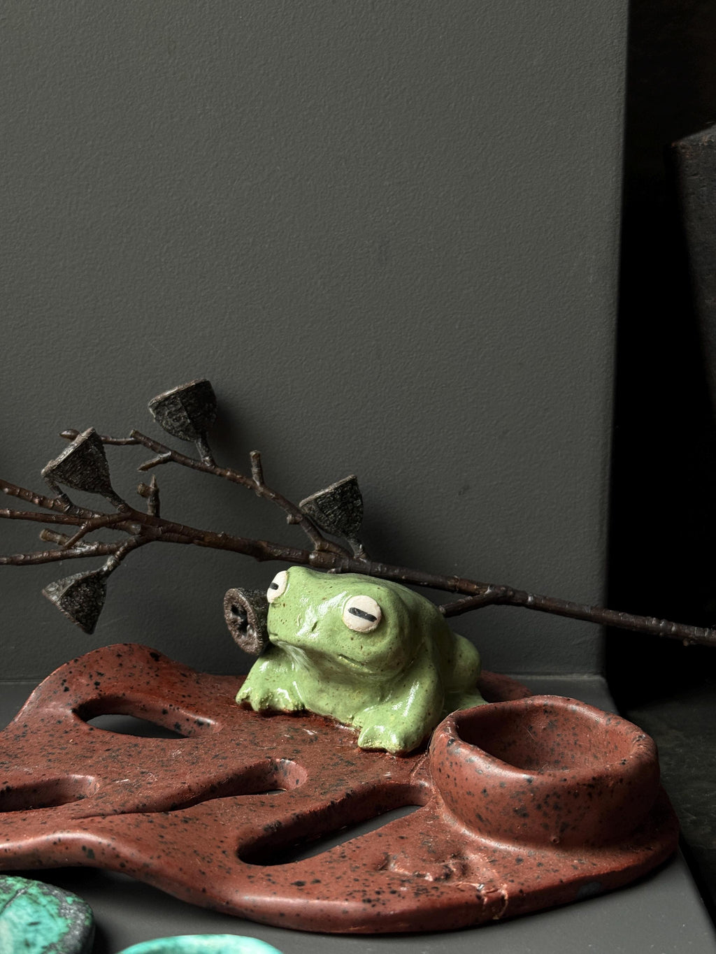 Ceramic Frog Incense Holder, Handmade Frog Decor, Palo Santo Holder, Frog Sculpture, Cottagecore Gift for Frog Lovers