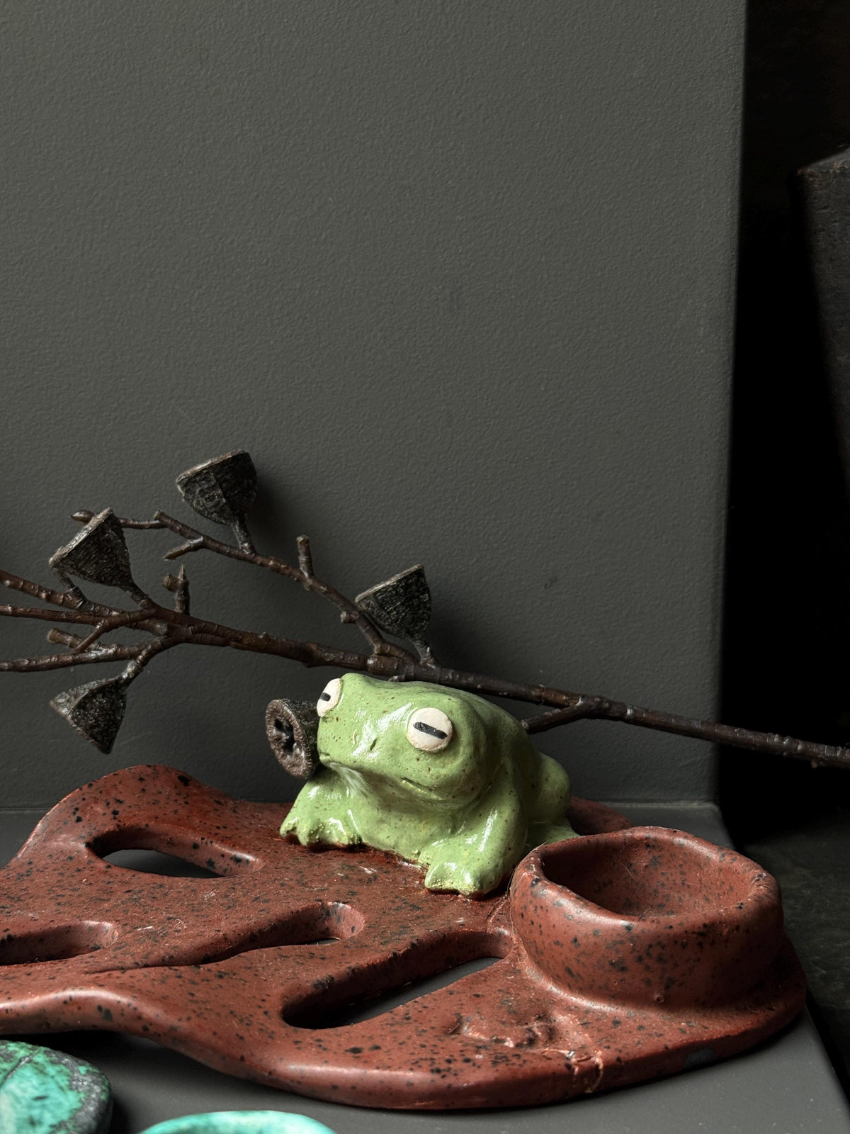 Ceramic Frog Incense Holder, Handmade Frog Decor, Palo Santo Holder, Frog Sculpture, Cottagecore Gift for Frog Lovers