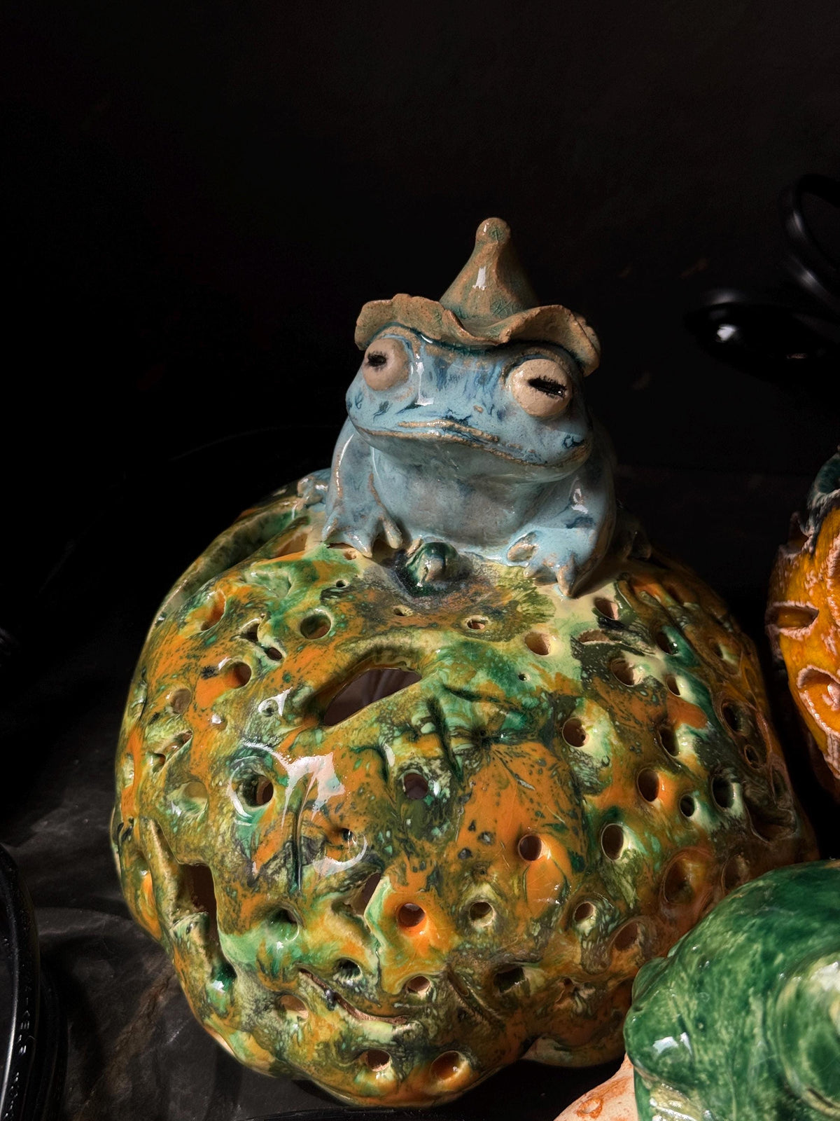 Ceramic Frog Lamp, Frog Night Light, Handmade Pottery Lamp, Cottage Decor, Frog Lover Gift