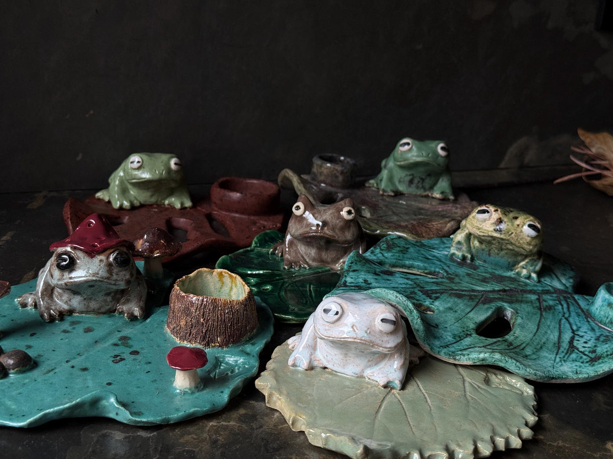 Ceramic Frog Incense Holder, Handmade Frog Decor, Palo Santo Holder, Frog Sculpture, Cottagecore Gift for Frog Lovers