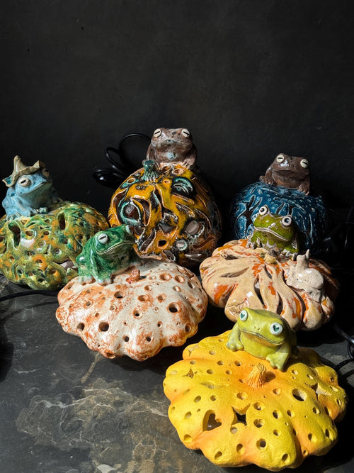 Ceramic Frog Lamp, Frog Night Light, Handmade Pottery Lamp, Cottage Decor, Frog Lover Gift