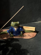Handmade Frog Incense Holder – Zen Japanese Style Pottery | Green Frog in Kimono, Anime Inspired Ceramic Sculpture