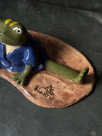 Handmade Frog Incense Holder – Zen Japanese Style Pottery | Green Frog in Kimono, Anime Inspired Ceramic Sculpture