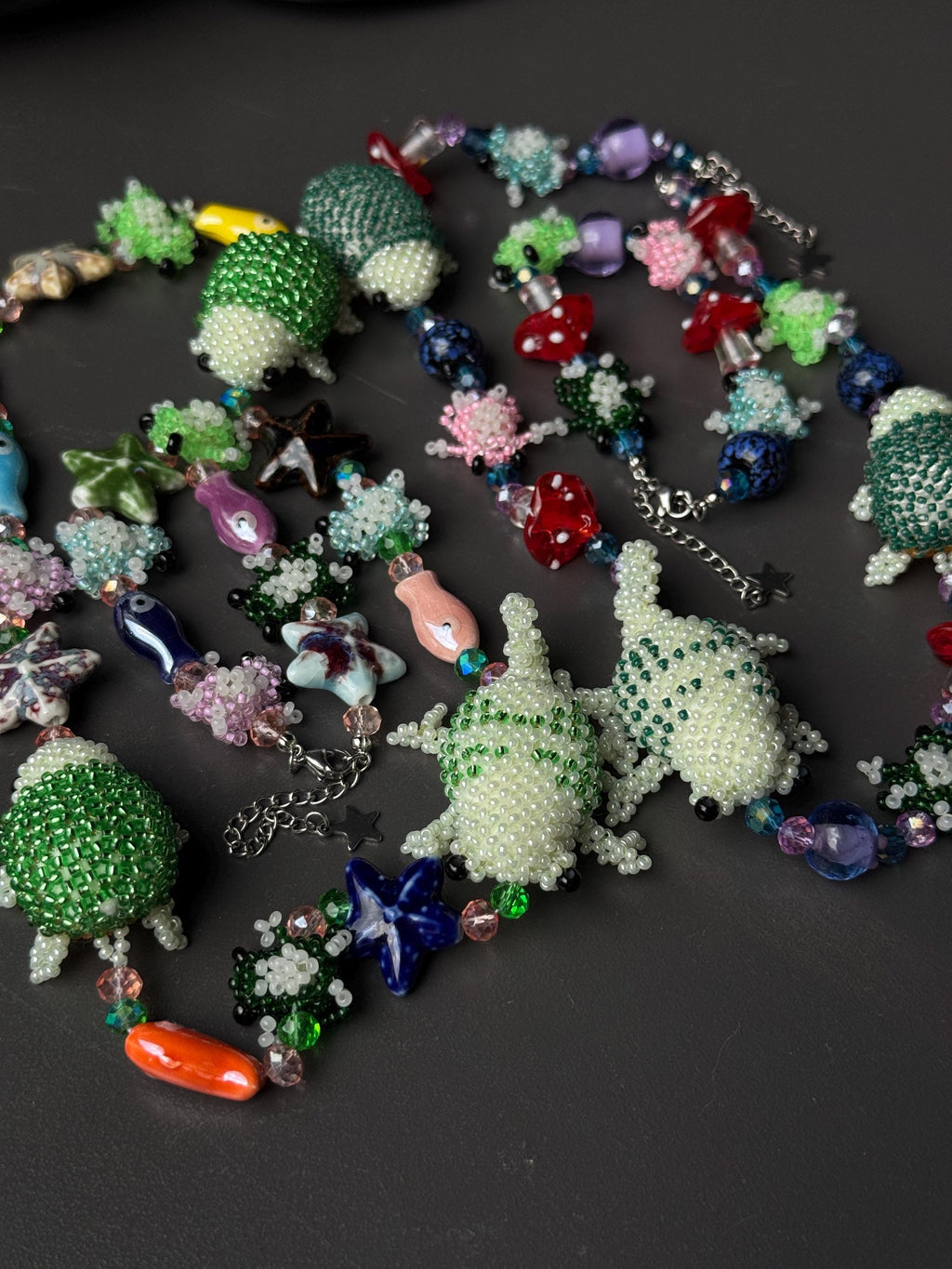 Forest Creature Jewelry Set – Handmade Beaded Necklace & Bracelet, Frog Turtle Chameleon Gift