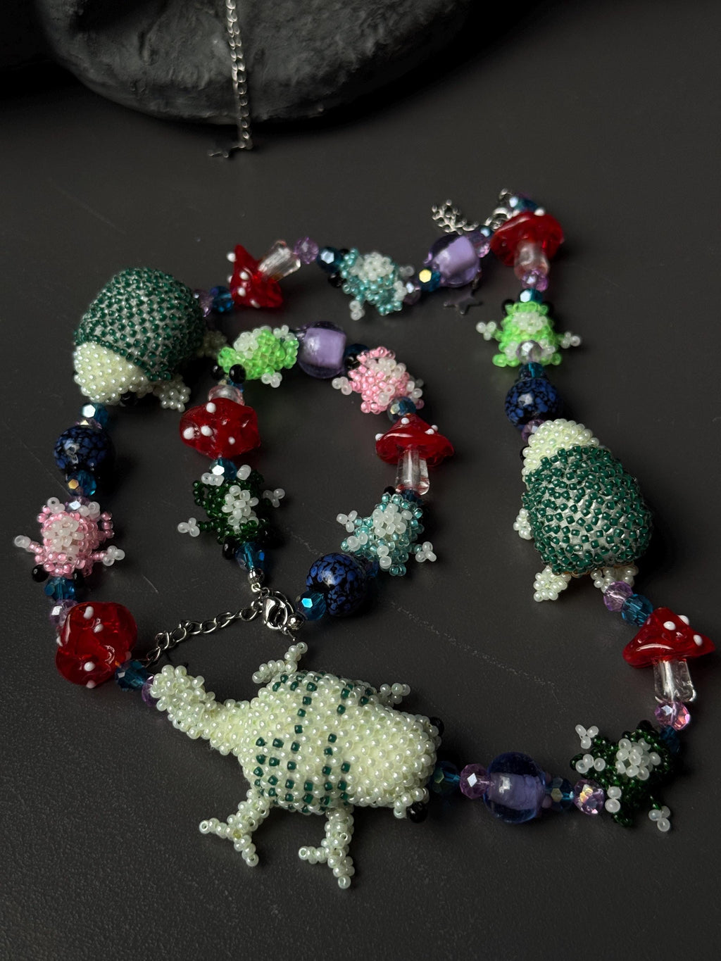 Forest Creature Jewelry Set – Handmade Beaded Necklace & Bracelet, Frog Turtle Chameleon Gift