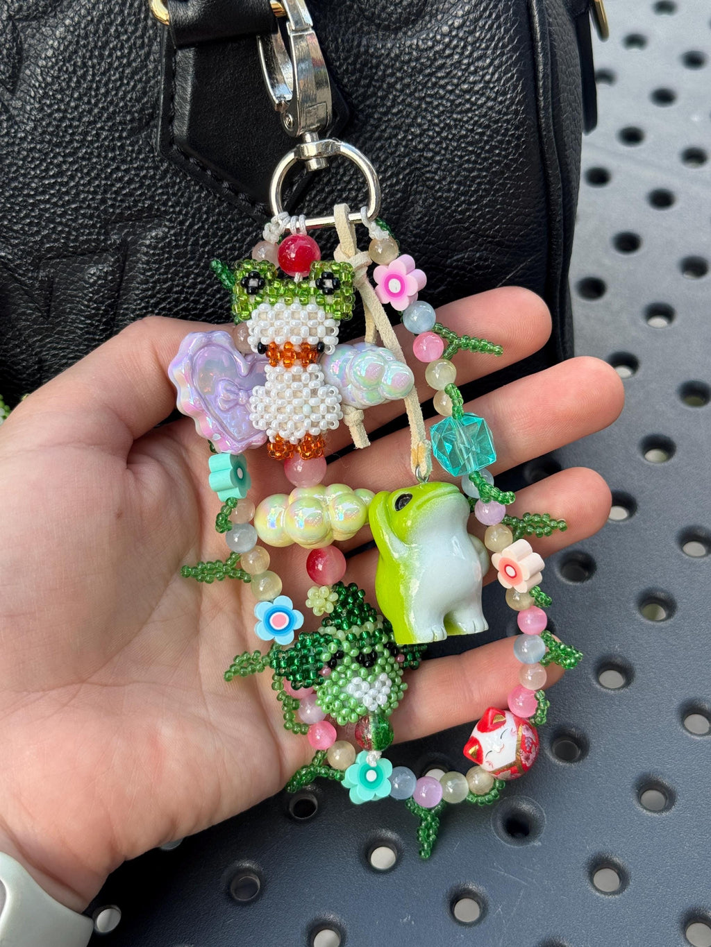 Beaded Frog Bag Charm, Handmade Purse Charm, Cute Frog Keychain, Whimsical Beaded Bag Accessory