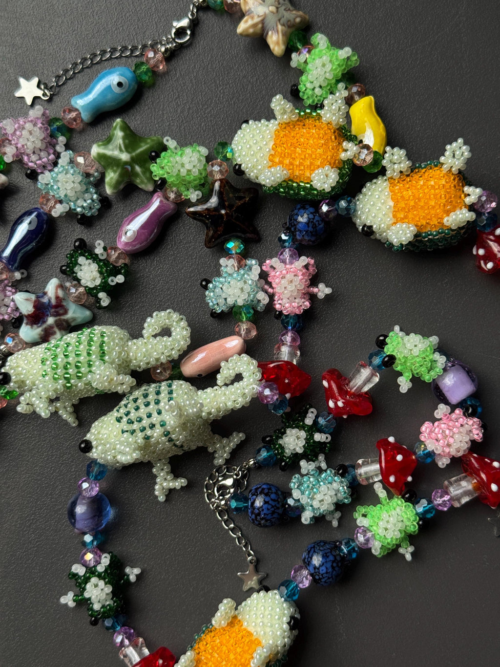Forest Creature Jewelry Set – Handmade Beaded Necklace & Bracelet, Frog Turtle Chameleon Gift