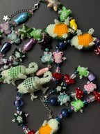 Forest Creature Jewelry Set – Handmade Beaded Necklace & Bracelet, Frog Turtle Chameleon Gift