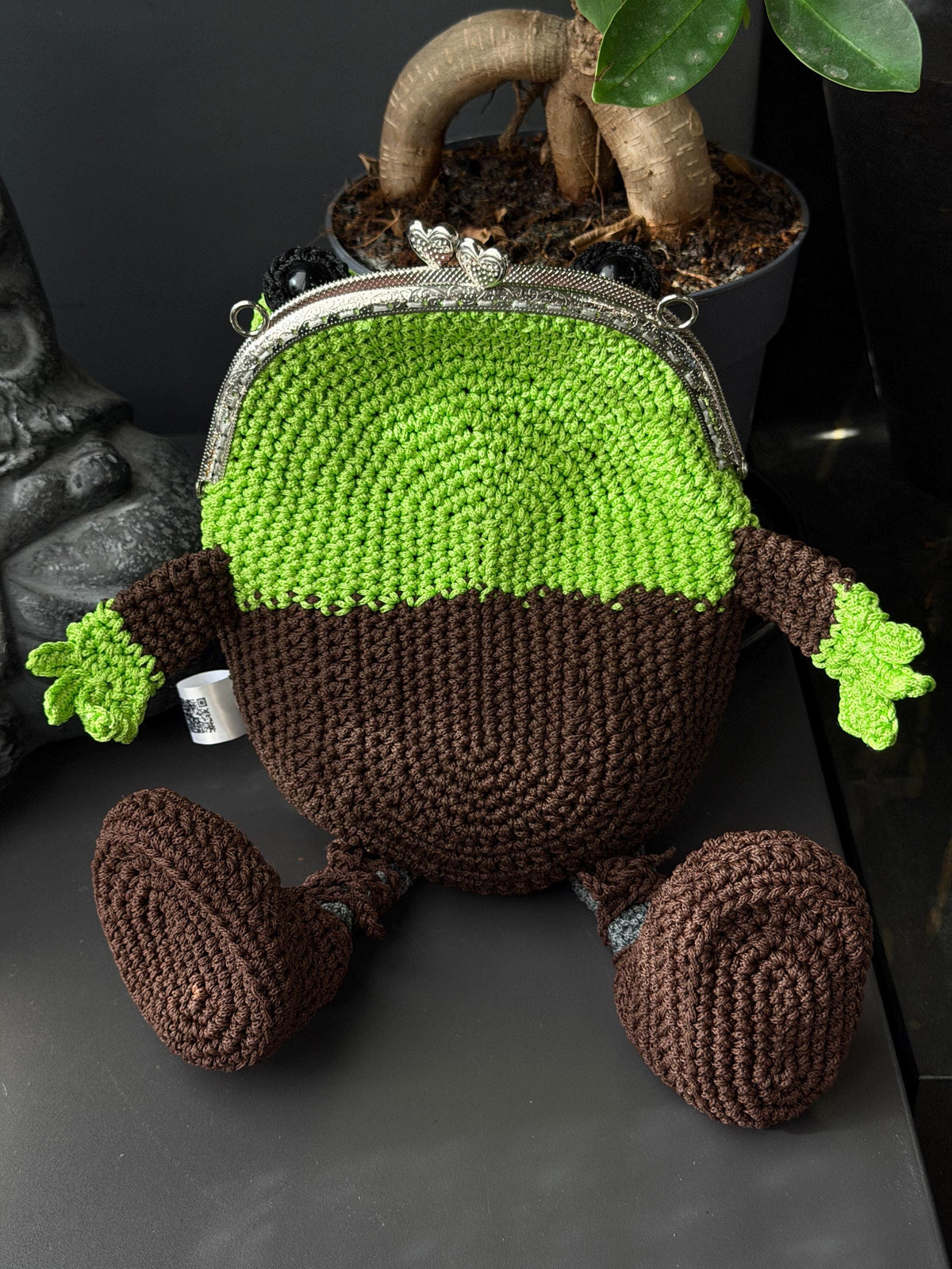 Detective Frog Crochet Bag, Frog Crossbody Purse, Handmade Frog Bag with Hat & Shoes, Cottagecore Frog Gift