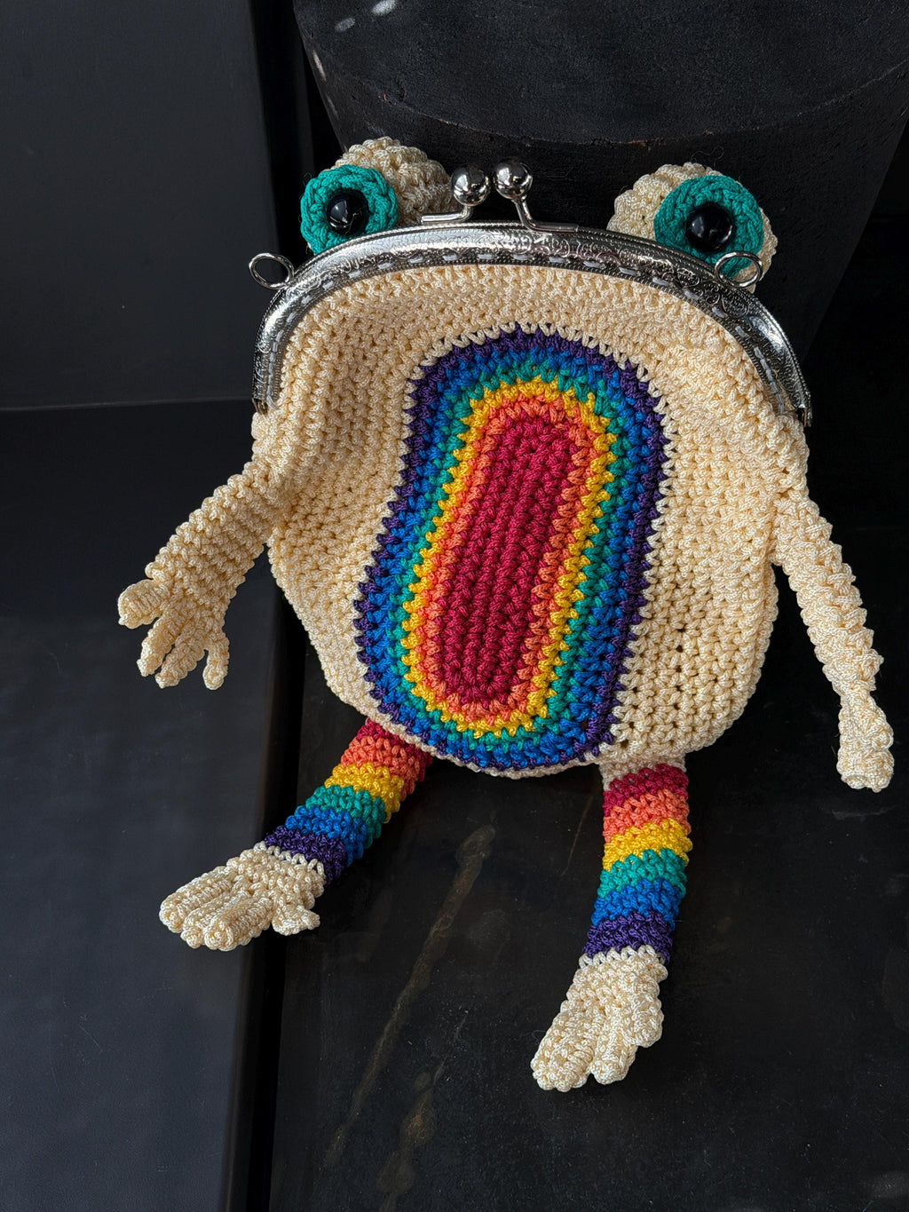 Rainbow Frog Crochet Purse – Colorful Handmade Frog Crossbody Bag