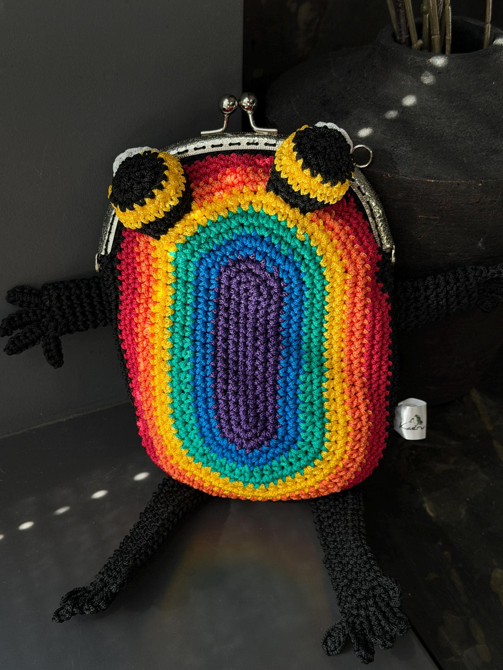 Rainbow Frog Crochet Purse – Colorful Handmade Frog Crossbody Bag