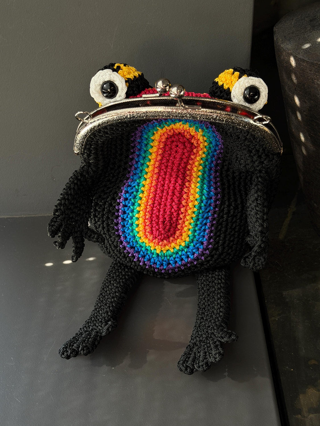 Rainbow Frog Crochet Purse – Colorful Handmade Frog Crossbody Bag