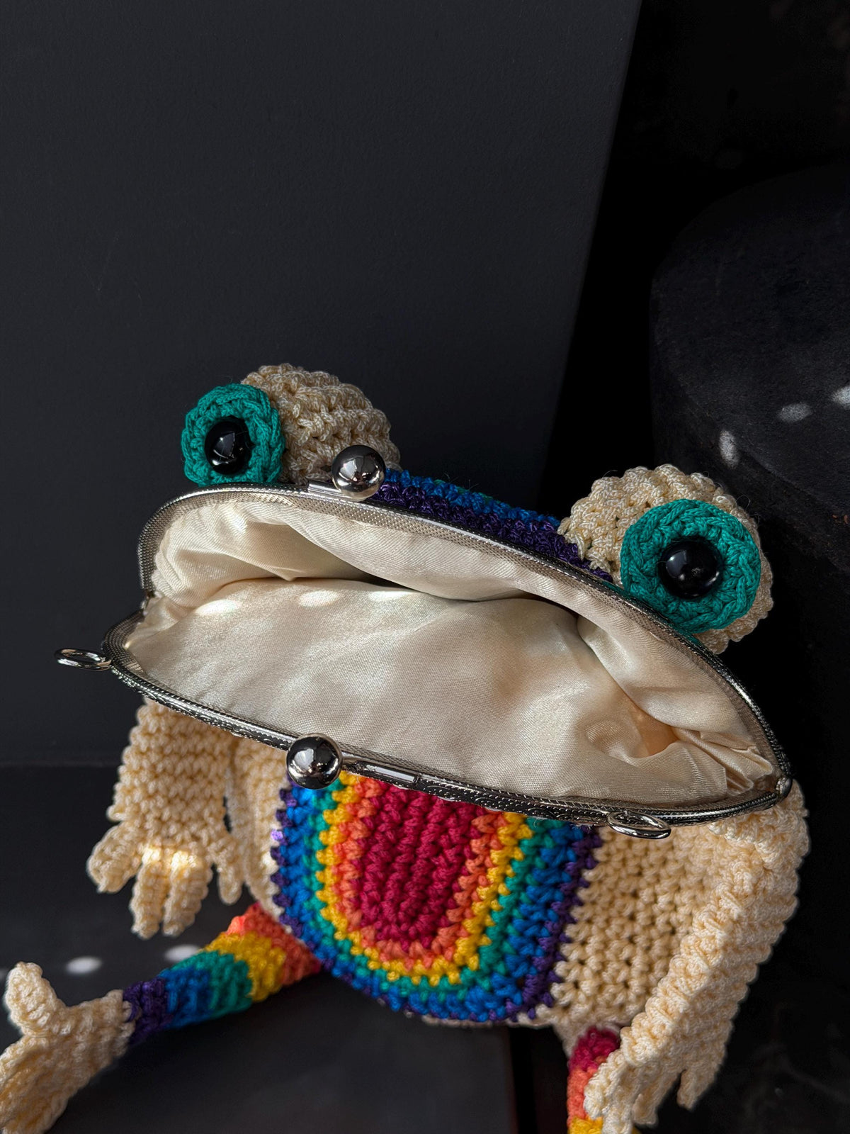 Rainbow Frog Crochet Purse – Colorful Handmade Frog Crossbody Bag
