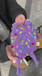 Purple Crochet Frog Bag with Gummy Bears – Handmade Shoulder & Crossbody Bag