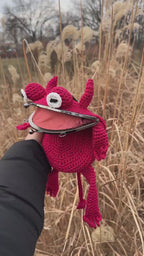 Crochet Frog Bag – Handmade Devil Purse with Horns, Kawaii Goth Frogcore Gift