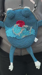 Crochet Frog Bag with Beaded Embroidery Handmade Purse Inspired by The Great Wave